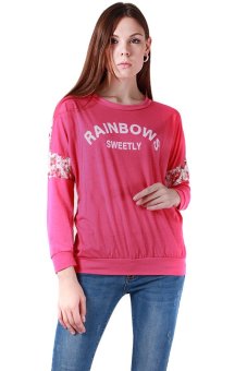 HengSong Women Casual Hoodies 3D Flower Printing Tops Rose Red  