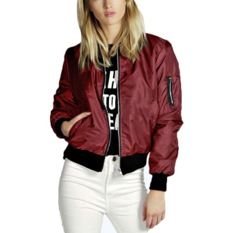 HengSong Women Ladies Causal Plain Zipper Jacket Wine Red - intl  