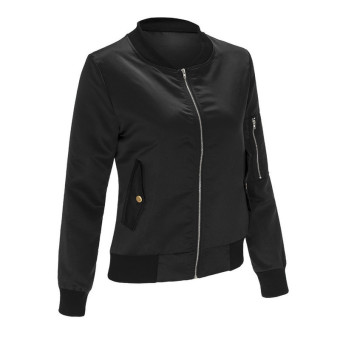 HengSong Women Ladies Fashion Solid Stand Collar Zipper Patchwork Coat Jackets Black - intl  