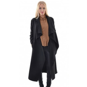 Hequ European Style Women Fashion Casual Long Coat Irregular Front Swing Solid Color Jackets Black - intl  
