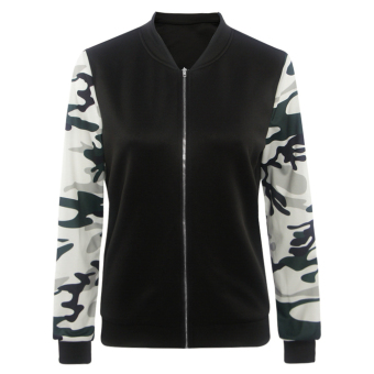 Hequ Fashion Camouflage Long Sleeve Light Coat Casual Women Zipper Jacket Black - intl  