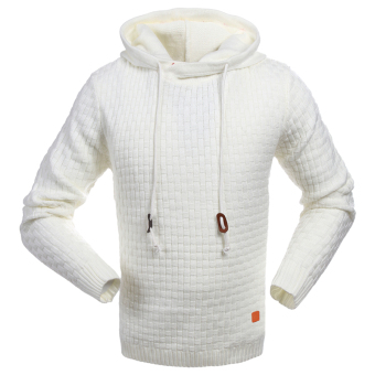 Hequ Men Fleece Hooded Knit Sweaters Mens Thick Sweater White - intl  
