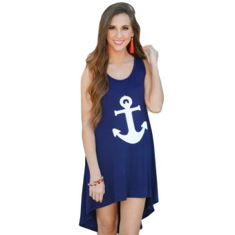Hequ New chic Style Sexy Women Summer Dress Sleeveless Package Hip Slim Anchors Print Dress Navy - intl  