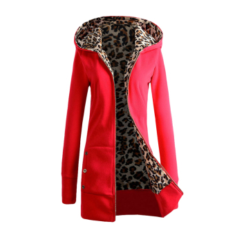 Hequ New Hooded Thickened Leopard Zipper Sweatshirts Europe Plus Velvet Coat (Red)  