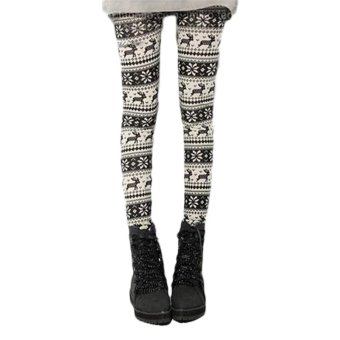 Hequ Single Cashmere Snowflake Deer Leggings Pants Grey - intl  