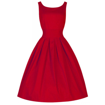 Hequ Vintage Hepburn Pinggang Gaun Tipis Angin Lembut (Merah)  
