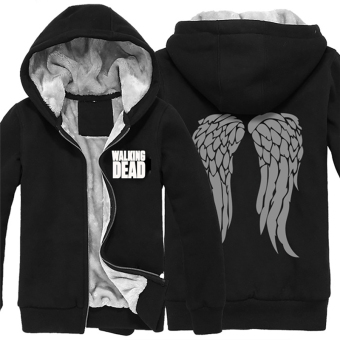 Hequ Warm velvet Fall and Winter The Wings Horn Hooded Hoodie Sweater Jacket Men Black - intl  