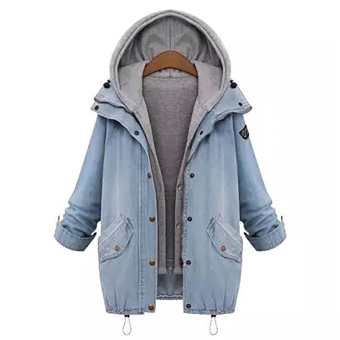 Hequ Women and New Loose Hooded Female Denim Jacket Thin Cotton Denim Coat Jacket Two Piece LightBlue - intl  