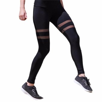 Hequ Women Workout Legging For Joggers Fitness Stretch Net Yarn Patchwork Hip leggins Leggins Bodybuilding Double Ring Pants Black - intl  