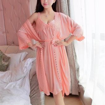 HIBAY Women Sexy Satin Pajamas Nightgown Lounge wear Robes Sets Pink Color - intl  