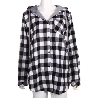 High Quality Casual Women Red Plaid Jacket Sweatshirt Hooded Outerwear Jumper Pullover Plaid Gray - intl  