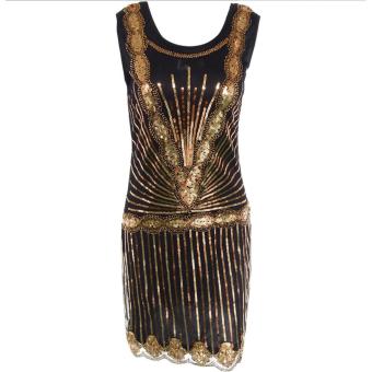 High Quality Fashion Retro Gold Sequins Short Evening Dresses Sleeveless Cocktail Party Dress - intl  