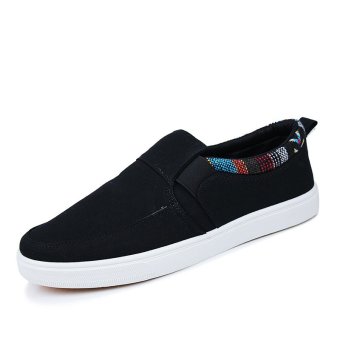 High quality men canvas shoes fashion casual skateboard shoes korean version slip on shoes (Black)(Export)(Intl)  