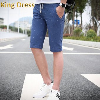 High Quality New Pattern Fishbone Printed Pure Cotton Summer Leisure Casual Men Shorts(Blue) - Intl  