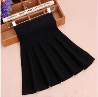 High quality Spring Autumn High Waist Knitted Skirts Women Pleated mini Skirt Casual Elastic Flared Skirt Female midi Short Skirt (Black) - intl  