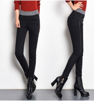 High Quality Women Spring Jeans Full Length Jeans Pants Elastic Waist Pencil Pants Fashion Denim Trousers 27(Black) - intl  