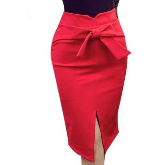 High waist bodycon Bow tie midi length lady skirt Sexy women pencil party skirts Plus Size S-5XLRed - intl  