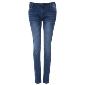 High-Waisted Zipper Embellished Slimming Pencil Jeans For Women(BLUE)(Size:XL)(Int:S) - intl  