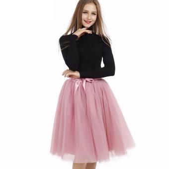 Higher Quality 7 Layers Midi Tulle Skirt Tutu Skirts Womens Petticoat Elastic Belt (pink) - intl  