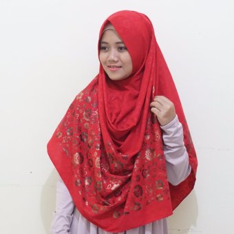 Hijab Maula Pashmina Instan Azalea Gold Embos - Red  