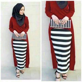 Hijab Monika Jersey Stripe Set 3in1 - Maroon  