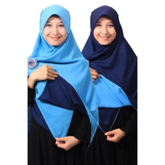 Hijab Segiempat Bolak Balik 2 Warna - Biru muda & Navy  