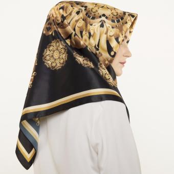 Hijabstore - Moshaict By Itang Yunasz AL 172 - Black Gold Fretwork Graphic  