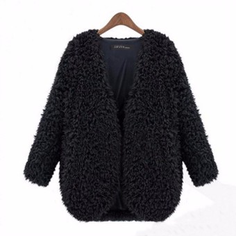 Hot Sale New Fashion Women Outwear Coats Female Solid Long Sleeve V Neck Straight Autumn Winter Warm Jackets Black - intl  