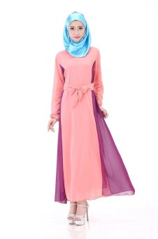Hot sale One size muslim women lace slim Long dress baju kurung Arab Loose-fitting clothing wear chiffon skirt Special for Ramadan(Pink) - intl  
