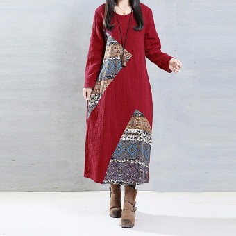 Hot Sale Women Dress ZANZEA Autumn Vintage Print Dress Long Sleeve Casual Loose Maxi Long Dress Vestidos Plus Size(Wine Red) - intl  