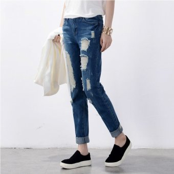 Hot sale Women's ripped jeans Fashion jeans for woman Loose hole denim pants 26 27-34  