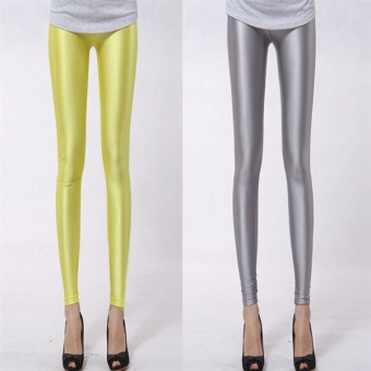 Hot Women Candy-colors Shiny Pants Bright Fluorescent High Elastic Leggings C162 Grey - intl  