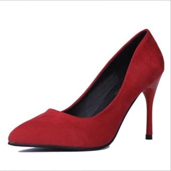 Hot Women High Heels Wedding Pointed Toe OL Stilettos Suede Lady Shoes D88 Red - intl  