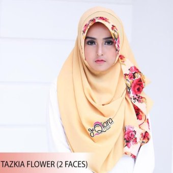 HQo Hijab Jilbab Kerudung Pashmina Instan Tazkia Pad Flower - Kuning Pastel  