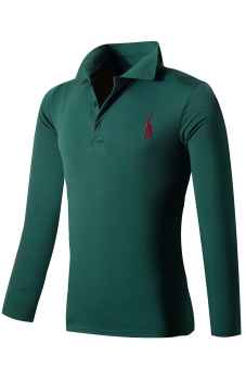 Huaway Men's Fashion Fitness Slim Fit Embroidery Deer Long Sleeve Polo Shirts(Green) - intl  