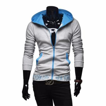 Huaway Men's Winter Autumn Fashion Solid Color Zipper Long Sleeve Sport Hoodies Sweatshirt(Grey) - intl  