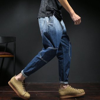 Nine points Skinny jeans with many pockets for men big yards - intl