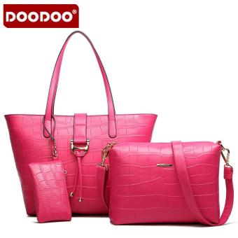 Crocodile Grain Lash Package 3 Times The European And American Fashion Handbag(hot pink) - intl