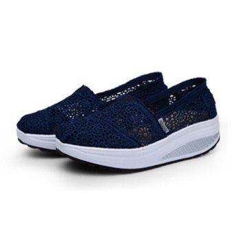 UNC Summer Cool Breathable Slip-On Lace low-Cut Thick-soled Shaking Shoes Mesh And Hollow Surface-Blue