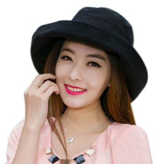 Womens Wide-brimmed Basin Caps Roll-up Edge Sun Protection Sun Hat with Bowknot for Fishing Travelling UPF50+, Black - intl
