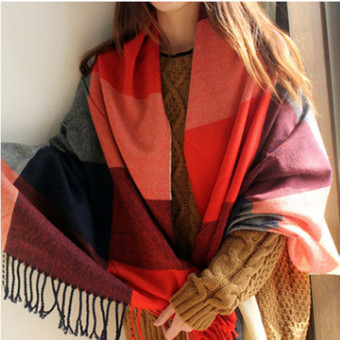 4ever 1pcs Fashion Women Winter Wool Plaid Scarf and Thick Shawls (Red-Blue) - intl