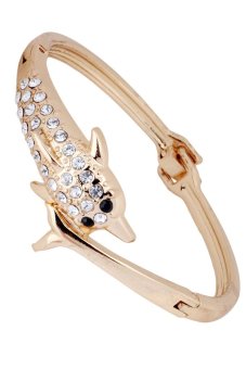Yazilind Fashion perhiasan wanita mawar emas kristal gelang lucu ikan lumba-lumba