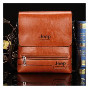 Jeep Cowhide Leather Crossbody Bag Shoulder Bag Men Tote Bag Business Casual Messenger Bag Big Size (Khaki) - intl