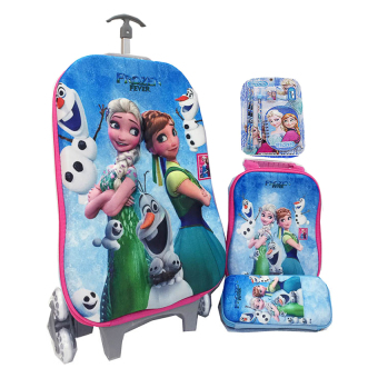 BGC Disney Frozen Fever 2 Elsa Anna Koper Set Troley T Samurai + Lunch Box + Kotak Pensil + Alat Tulis Frozen 3D Hard Cover Tas Anak Sekolah - Biru