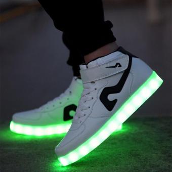 Men Unisex LED Light Lace Up Luminous Shoes Sneaker Casual Shoes White - intl