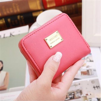 Fashion wanita dompet wanita pendek pemegang kartu ritsleting tas dompet koin kulit PU panas semangka merah - International