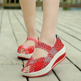 Hand woven shoes Summer sandals Women's Shoes,Red - intl