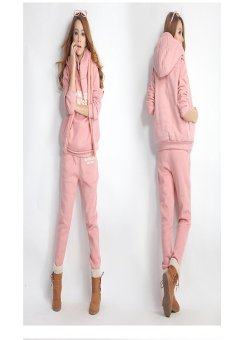 HengSong 2015 Fashion Woman Sports Suit Cotton Hoodies Pink