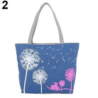 Broadfashion Woman Canvas Dandelion Boho Tote Zipper Purse Fashion Shoulder Handbag Bag (Blue) - intl