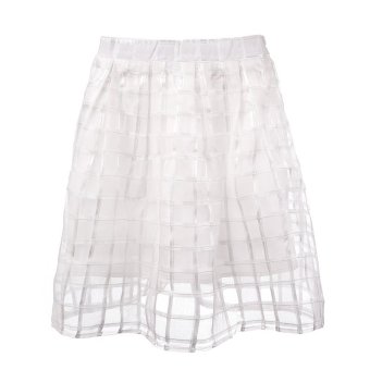 Jiayiqi Simple Womens Mesh Transparent Pleated Organza Midi Skirt (White)